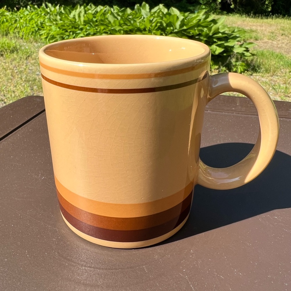 Vintage 70s Brown and Tan Ombré Striped Mug- Coffee and Tea- Made in Japan